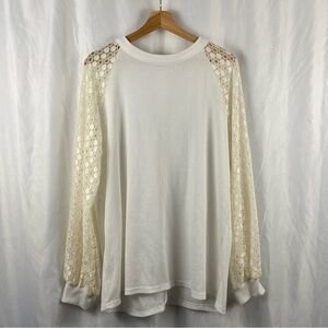 Miholl Women’s Lace Long Sleeve Crew Neck Cream White Blouse Size XXL